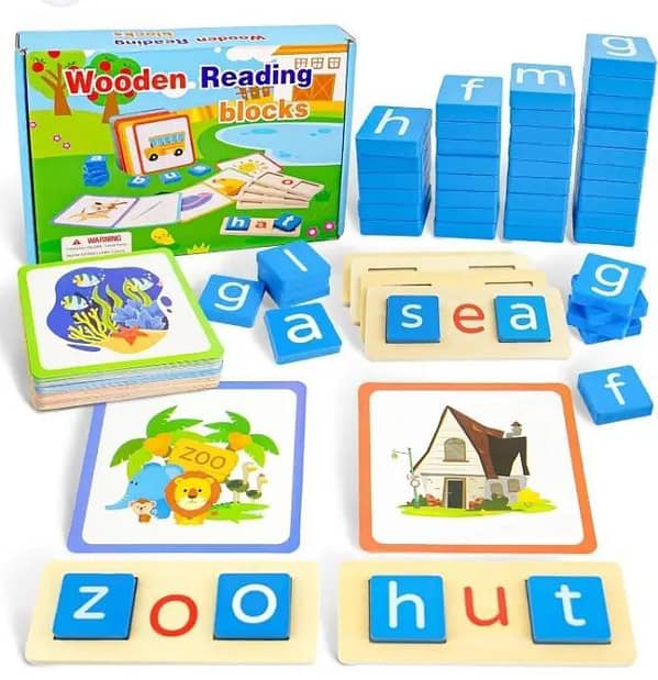 Wooden Reading Blocks Educational Toy Set
