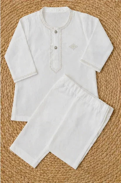 Baby Boys Embroidered Kurta & Shalwar Set – White