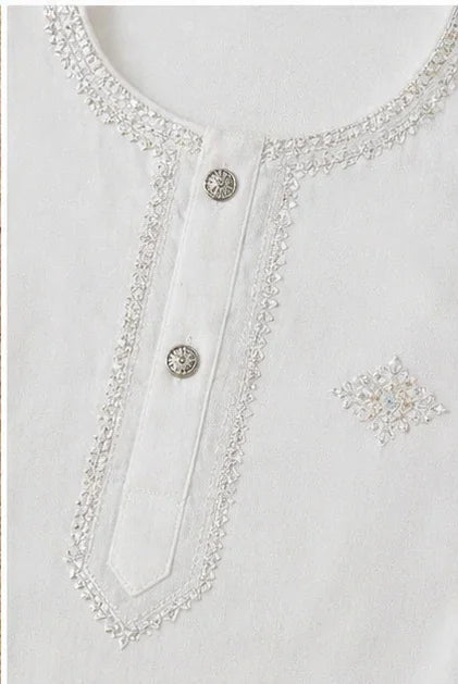 Baby Boys Embroidered Kurta & Shalwar Set – White